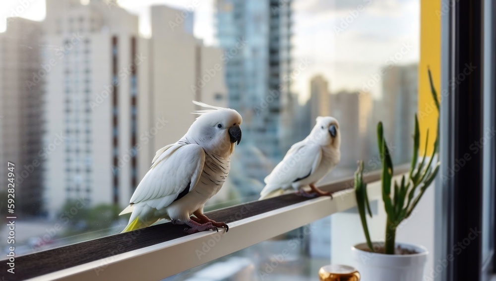 Urban apartments enriched by chirping, colorful pet birds Urban apartments enriched by chirping, colorful pet birds