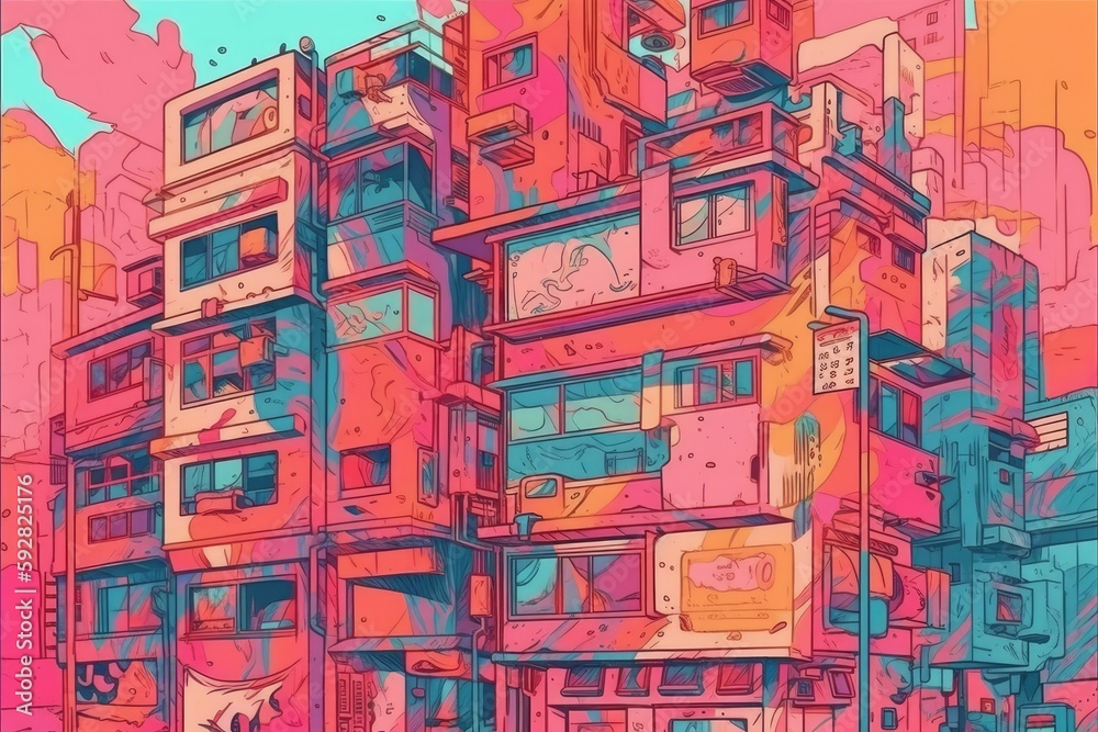 multi-story building with several balconies. Generative AI