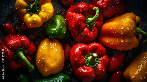 Fresh Bell Peppers, A Feast for the Senses, Top-Down Fruit Mockup Background for Your Products - Generative AI