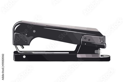 Simple metallic stapler on white paper background