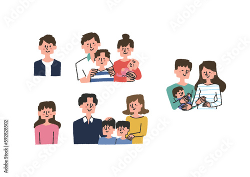 単身家庭や一世代家族のイラスト素材セット
