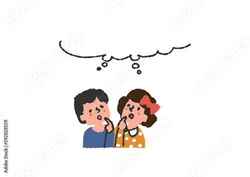 想像している男の子と女の子のイラスト素材セット