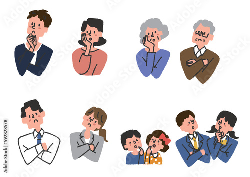 疑問を感じている人物のイラスト素材セット