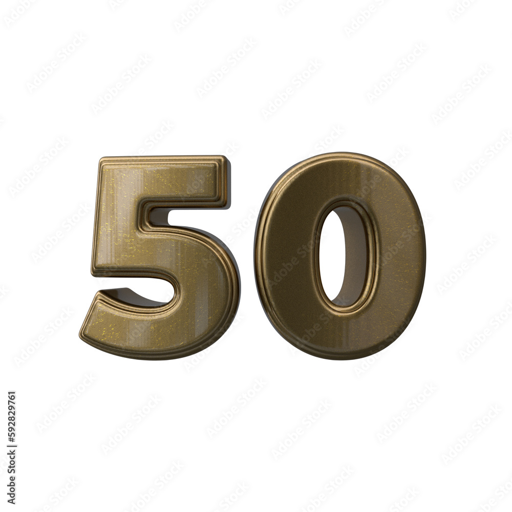 Number 50 3D render with brown color Number 50 3D render with brown color