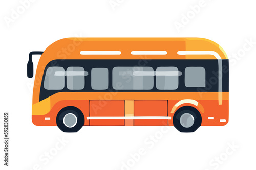Yellow tour bus driving flat isolated