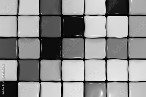 Abstract background with soft black and white cubes. Jelly black and white cubes background 3d render. Colorful elastic boxes pattern