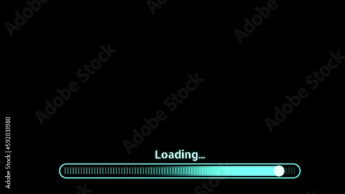 Loading bar download barloading screen, progress animation Loading Transfer Download 0-100% on black background. 4k quality videos