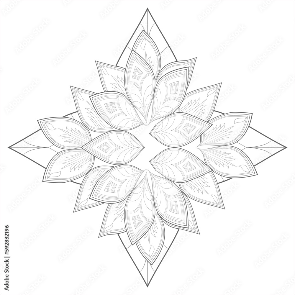 Obraz premium Mandala art for Coloring Books. Hand drawn flowers in zentangle style for t-shirt design or tattoo and coloring book