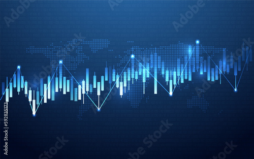 Blue financial chart and business trade investment in stock market abstract background. Economic and infographic concept. Vector illustration.