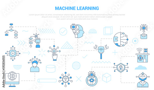 machine learning concept with icon set template banner with modern blue color style