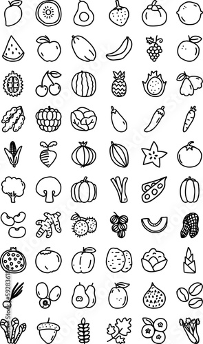 fruits and vegetables line icon set