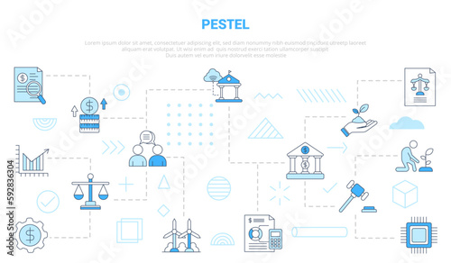 pestel concept with icon set template banner with modern blue color style