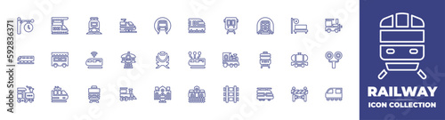 Railway line icon collection. Editable stroke. Vector illustration. Containing clock, train station, train, subway, train stop, wagon, wireless internet, high speed train, connection, steam, and more. © Huticon