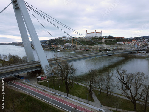  View on Bratislava castle and old town over the river Danube in Slovakia