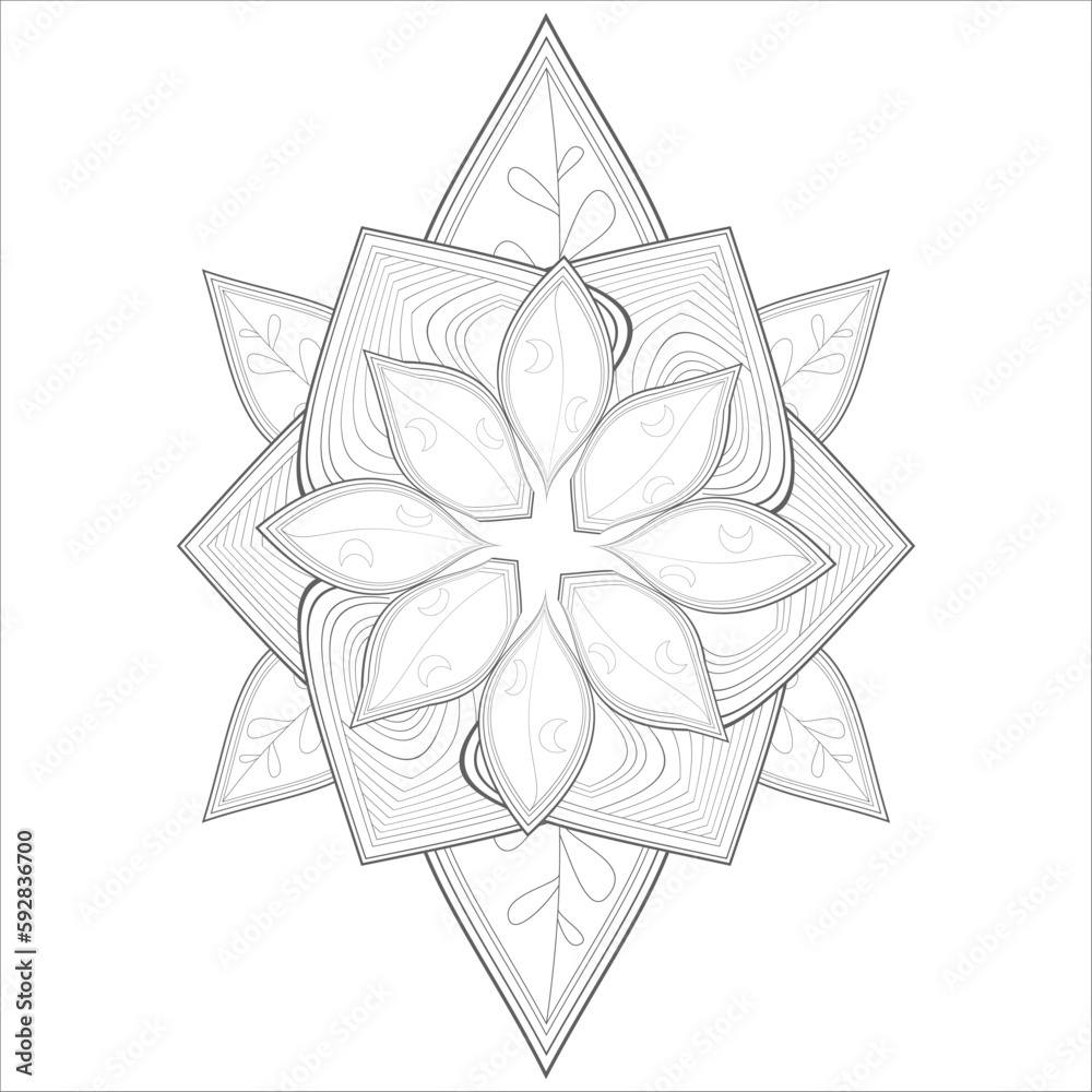 Zentangle drawing of flowers in black and white for coloring book. Hand Drawn Flowers for Adult Anti Stress of coloring page in Monochrome Isolated in white background