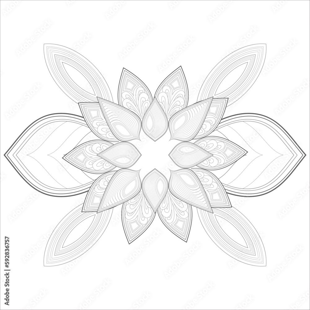 Zentangle drawing of flowers in black and white for coloring book. Hand Drawn Flowers for Adult Anti Stress of coloring page in Monochrome Isolated in white background
