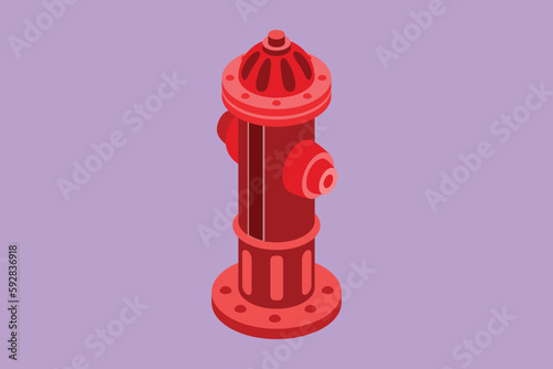 Character flat drawing hydrant on side of road used for preventive measures in the event of a fire in building. Tool used by firefighters for extinguishing flames. Cartoon design vector illustration