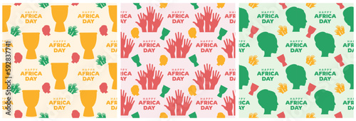 Wallpaper Mural Set of Happy Africa Day Seamless Pattern Design with Culture African Tribal Figures Decoration in Template Hand Drawn Cartoon Flat Illustration Torontodigital.ca