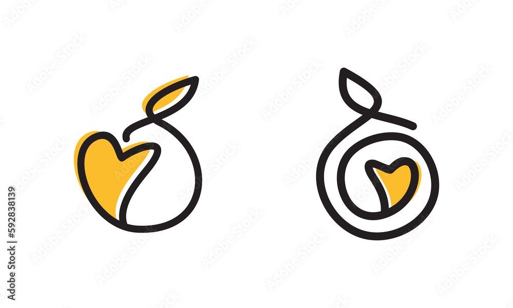 fruits with love logo. nature organic linear style symbol icon design fruits with love logo. nature organic linear style symbol icon design