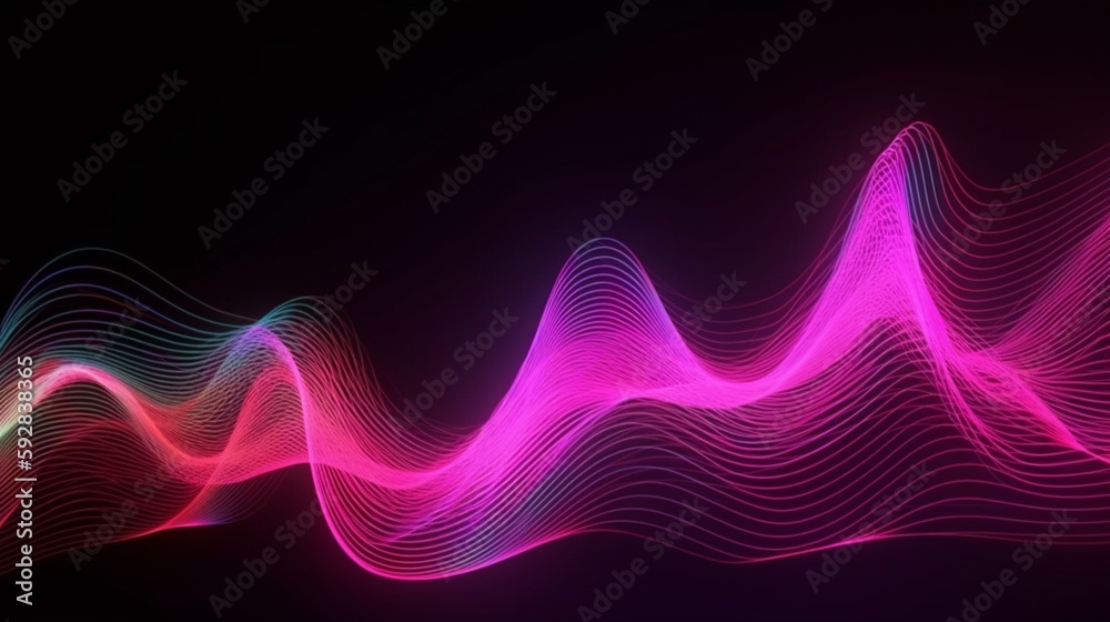 抽象的なピンクの光3Dレンダリングホログラフィック虹色の波の動きのカラフルな背景GenerativeAI
