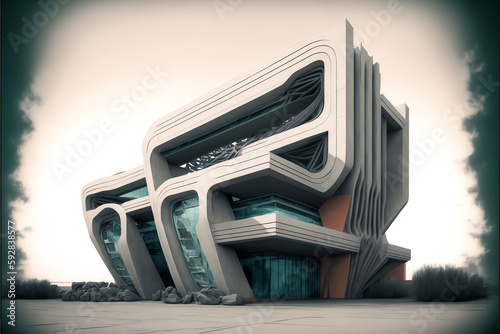 Revolutionizing Architecture: A Detailed Design of a Futuristic Exterior Building by Mohamad AI Generative photo