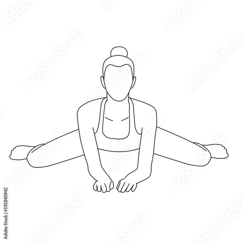 Line art of woman doing Yoga in frog pose vector.