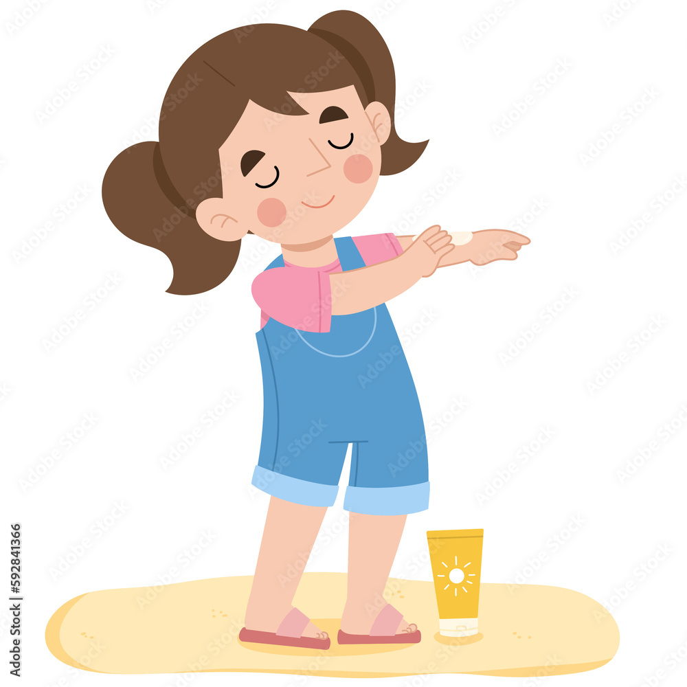 Illustration of a little girl applying sunscreen Illustration of a little girl applying sunscreen