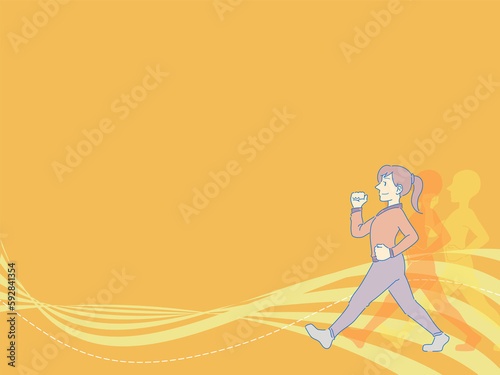 ウォーキングする女性の壁紙イラスト