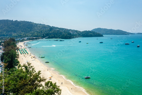 Amazing aerial view of Patong Beach and skyline on sunny day, Phuket, Thailand.