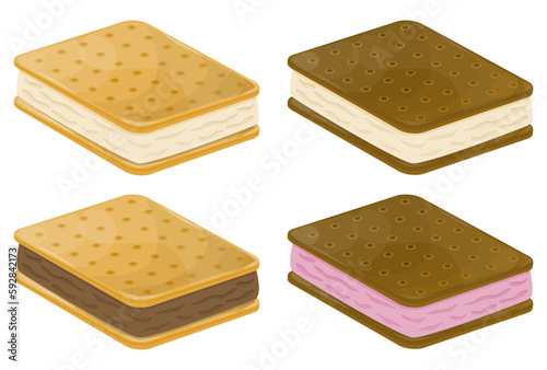 Ice cream sandwich set cookies illustration snack dessert  lunch vector