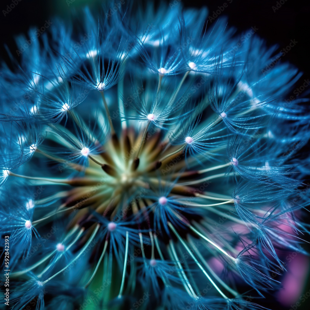 Fototapeta premium Close - up ethereal dandelion in blue metropolitan colors