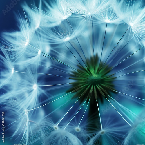 Close - up ethereal dandelion in blue metropolitan colors