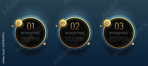 3 step infographic golden banner for modern presentation