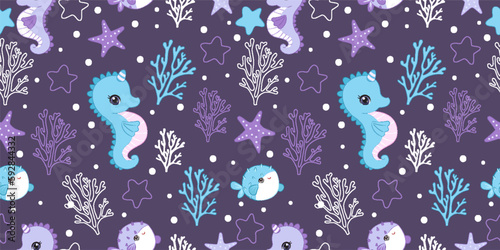 Cute Mermaids And Sea Life Seamless Pattern