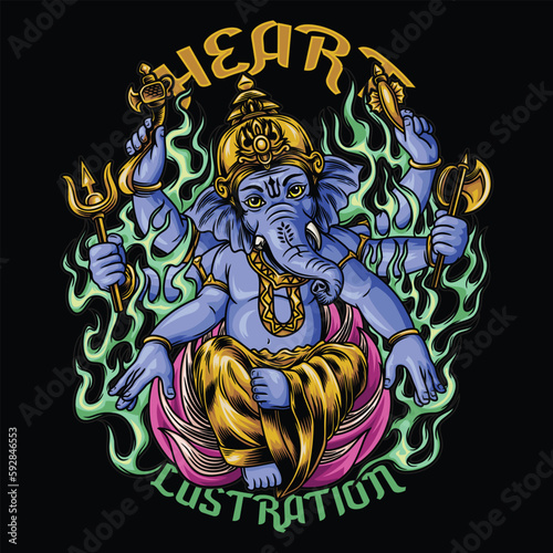 god ganesha sitting position With Text illustration