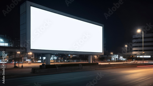 Blank billboard. Night city. Generative AI