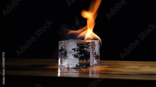 Fiery Ice: A Captivating Image of a Burning Ice Cube photo