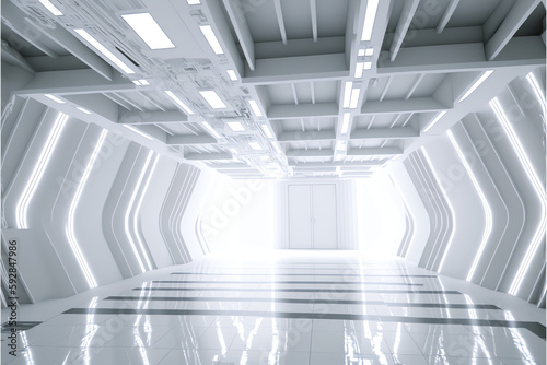 Exploring the Futuristic Aesthetics of a Minimalistic White Room with Quantum Wavetracing and Super Detail: An In-Depth Analysis of Alaric's Empty Space AI Generative photo