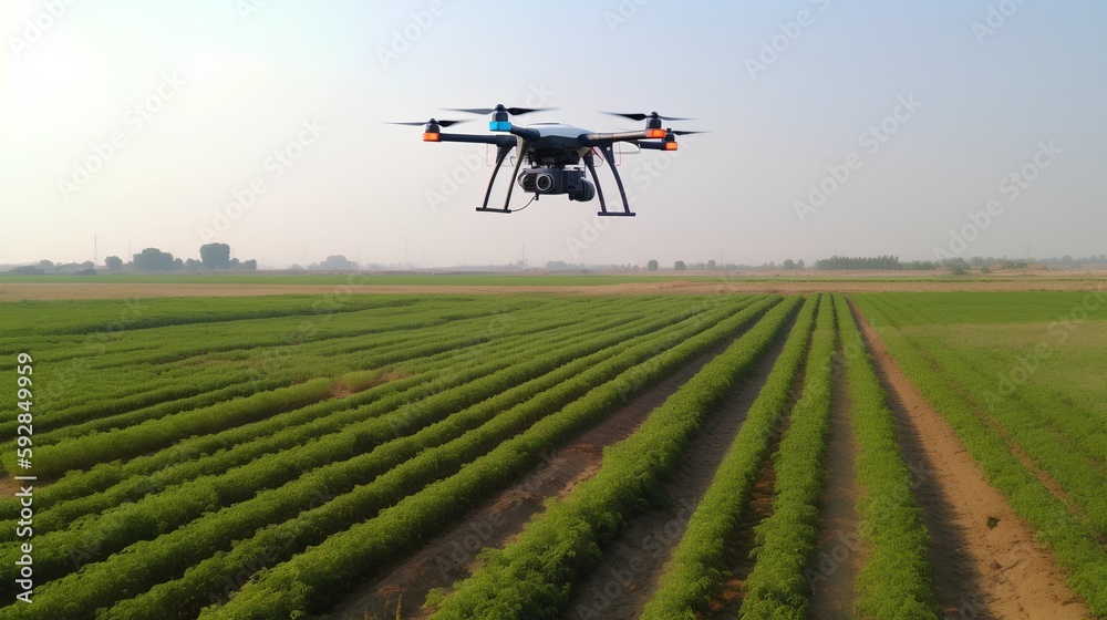 Drone monitoring crops and smart agriculture in a digital farming. Generative AI Drone monitoring crops and smart agriculture in a digital farming. Generative AI