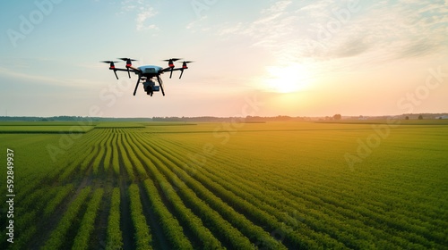Drone monitoring crops and smart agriculture in a digital farming. Generative AI