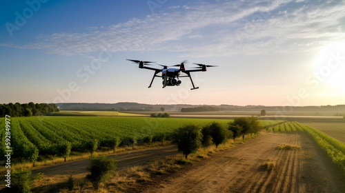 Drone monitoring crops and smart agriculture in a digital farming. Generative AI