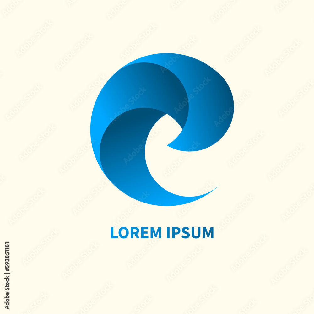 Blue water curl logo, abstract geometric eco icon Blue water curl logo, abstract geometric eco icon