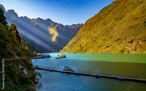 The alley of the Nho Que river. A famous river located in Ha Giang Vietnam is jade green