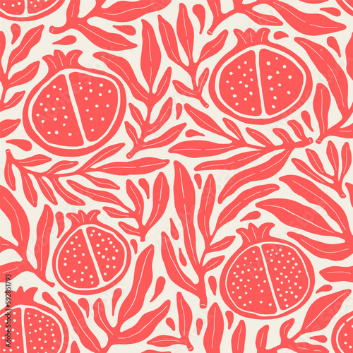 Pattern hand drawn pomegranate plant fruits