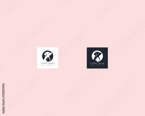 Dog and cat logo design template vector, line of pet logo design suitable for pet shop, store, cafe, business, hotel, veterinary clinic, Domestic animal vector illustration logotype, sign, symbol.
