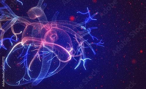 Heart. 3D human organ on background. Medicine concept with geometry triangle