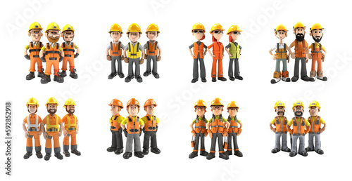 3D Construction Worker Teams Set with Clear Background - Created with Generative AI and Other Techniques photo