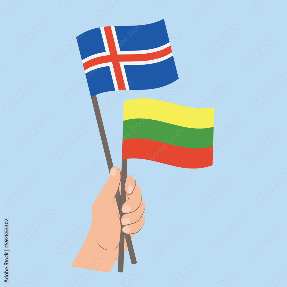 Flags of Iceland and Lithuania, Hand Holding flags