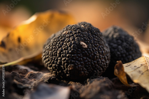 Black truffle on a table, macro, closeup, Generative AI © Andrii Fanta