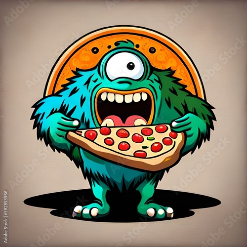 monster eating pizza photo
